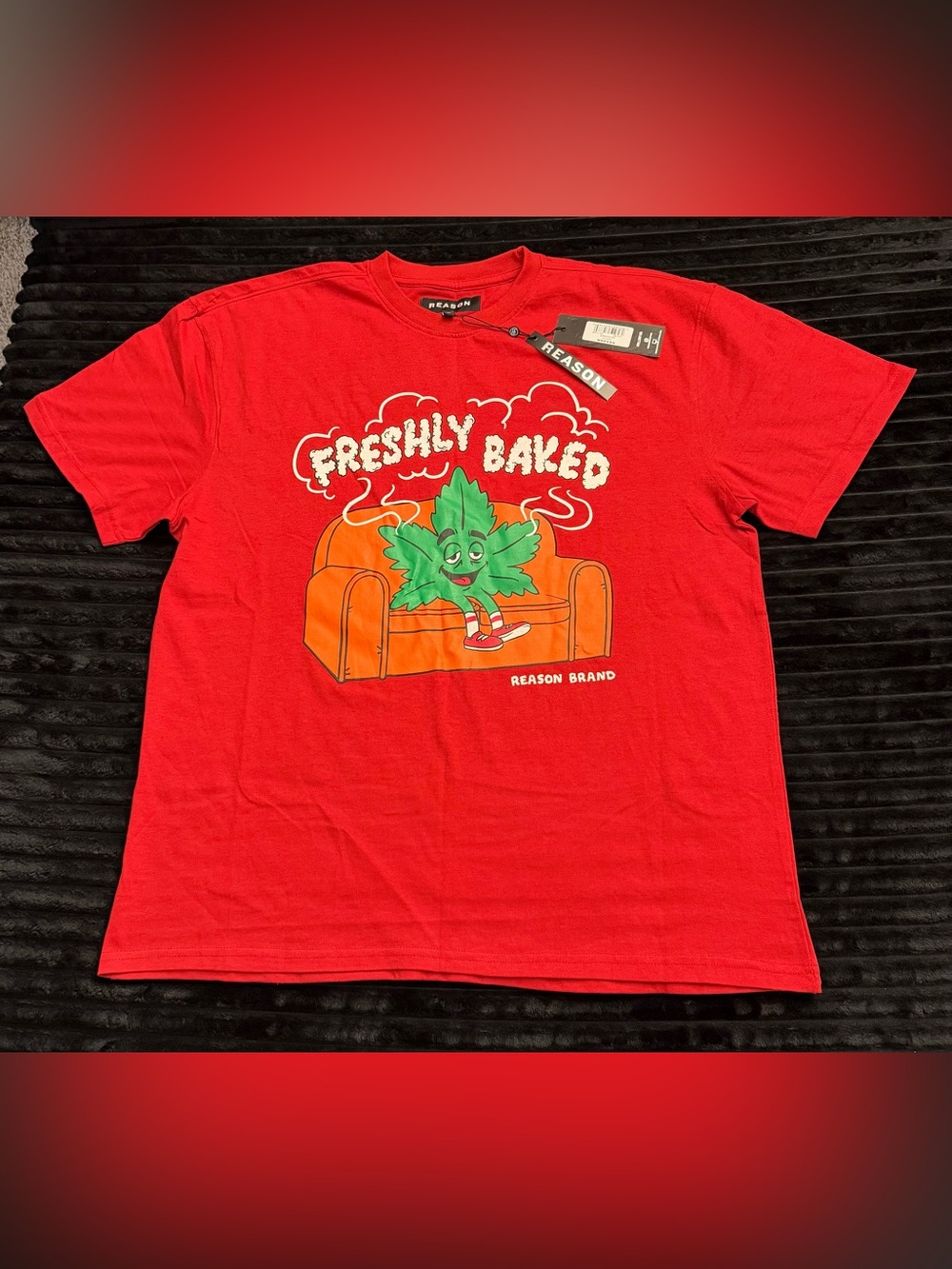 Reason Red 'Freshly Baked' Graphic Tee with Green Character